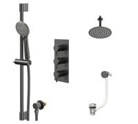Colore Round Concealed Triple Thermostatic Shower Valve | Gunmetal Grey | Stainless Steel | 200mm