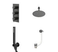 Colore Round Concealed Triple Thermostatic Shower Valve | Gunmetal Grey | Stainless Steel | 300mm