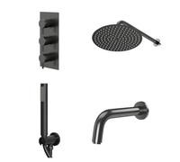 Colore Round Concealed Triple Thermostatic Shower Valve | Gunmetal Grey | Stainless Steel | 300mm