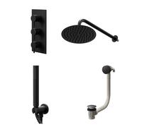 Colore Round Concealed Triple Thermostatic Shower Valve | Matt Black | Stainless Steel | 200mm