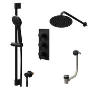 Colore Round Concealed Triple Thermostatic Shower Valve | Matt Black | Stainless Steel | 200mm