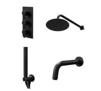 Colore Round Concealed Triple Thermostatic Shower Valve | Matt Black | Stainless Steel | 200mm