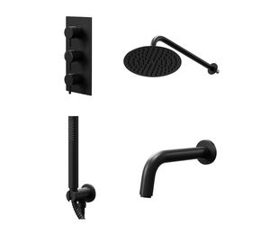 Colore Round Concealed Triple Thermostatic Shower Valve | Matt Black | Stainless Steel | 200mm