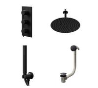 Colore Round Concealed Triple Thermostatic Shower Valve | Matt Black | Stainless Steel | 300mm