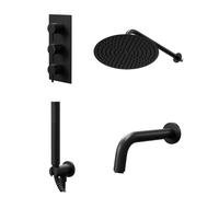 Colore Round Concealed Triple Thermostatic Shower Valve | Matt Black | Stainless Steel | 300mm