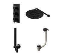Colore Round Concealed Triple Thermostatic Shower Valve | Matt Black | Stainless Steel | 300mm