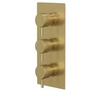 Colore Round Concealed Triple Thermostatic Shower Valve with Diverter and Fully Knurled Control Handles | Brushed Brass | 120mm x 280mm x 50mm