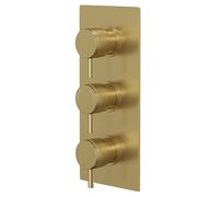 Colore Round Concealed Triple Thermostatic Shower Valve with Diverter and Half Knurled Control Handles | Brushed Brass | 120mm x 280mm x 50mm