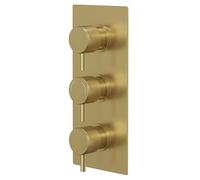 Colore Round Concealed Triple Thermostatic Shower Valve with Fully Knurled Control Handles | Brushed Brass | 120mm x 280mm x 50mm