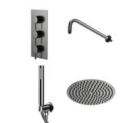 Colore Round Concealed Triple Thermostatic Valve Mixer Shower Including Fixed Shower Head | Gunmetal Grey | Stainless Steel | 300mm