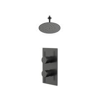 Colore Round Concealed Twin Thermostatic Shower Valve and Thin Round Fixed Head with 150mm Ceiling Arm | Gunmetal Grey | 300mm