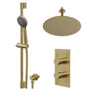 Colore Round Concealed Twin Thermostatic Shower Valve | Brushed Brass | Stainless Steel | 300mm