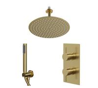 Colore Round Concealed Twin Thermostatic Shower Valve | Brushed Brass | Stainless Steel | 300mm