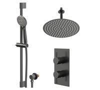 Colore Round Concealed Twin Thermostatic Shower Valve | Gunmetal Grey | Stainless Steel | 300mm