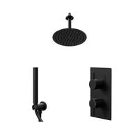 Colore Round Concealed Twin Thermostatic Shower Valve | Matt Black | Stainless Steel | 200mm
