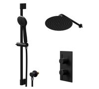 Colore Round Concealed Twin Thermostatic Shower Valve with Diverter and Fixed Head with 345mm Wall Arm and Slide Rail Kit | Matt Black | Stainless Steel | 300mm
