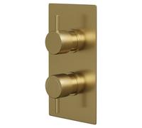 Colore Round Concealed Twin Thermostatic Shower Valve with Diverter and Fully Knurled Control Handles | Brushed Brass | 120mm x 220mm x 50mm