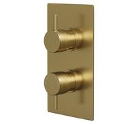 Colore Round Concealed Twin Thermostatic Shower Valve with Half Knurled Control Handles | Brushed Brass | 120mm x 220mm x 50mm