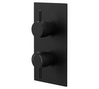 Colore Round Concealed Twin Thermostatic Shower Valve with Half Knurled Control Handles | Matt Black | Brass | 120mm x 220mm x 50mm