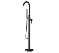 Colore Round Freestanding Bath Shower Mixer with Fully Knurled Tap Heads | Gunmetal Grey | Brass | 200mm x 1230mm x 103mm