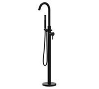 Colore Round Freestanding Bath Shower Mixer with Fully Knurled Tap Heads | Matt Black | Brass | 200mm x 1230mm x 103mm