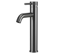 Colore Round High Rise Mono Basin Mixer with Half Knurled Tap Head | Gunmetal Grey | Brass | 54mm x 347mm x 103mm