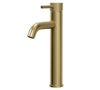 Colore Round High Rise Mono Mixer with Fully Knurled Tap Head | Brushed Brass | 54mm x 347mm x 103mm