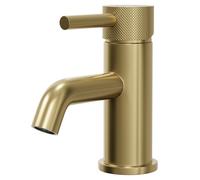 Colore Round Mini Mono Basin Mixer with Fully Knurled Tap Head | Brushed Brass | 50mm x 165mm x 133mm