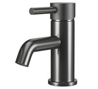 Colore Round Mini Mono Basin Mixer with Fully Knurled Tap Head | Gunmetal Grey | Brass | 50mm x 165mm x 133mm
