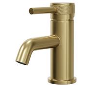 Colore Round Mini Mono Basin Mixer with Half Knurled Tap Head | Brushed Brass | 50mm x 165mm x 97mm