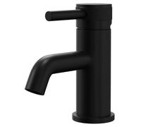 Colore Round Mini Mono Basin Mixer with Half Knurled Tap Head | Matt Black | Brass | 50mm x 165mm x 97mm