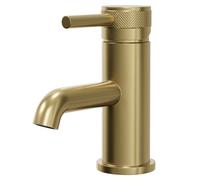 Colore Round Mono Basin Mixer with Half Knurled Tap Head | Brushed Brass | 54mm x 177mm x 100mm