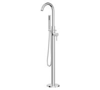 Colore Round Polished Freestanding Bath Shower Mixer Tap | Chrome | Brass | 200mm x 1200mm x 140mm
