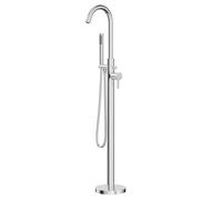 Colore Round Polished Freestanding Bath Shower Mixer with Fully Knurled Tap Heads | Chrome | Brass | 200mm x 1230mm x 103mm