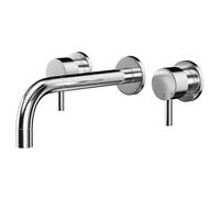 Colore Round Polished Wall Mounted 3 Tap Hole Basin Mixer Tap | Chrome | Brass | 202mm x 100mm x 250mm