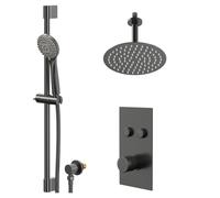 Colore Round Push Button Diverter Concealed Thermostatic Shower Valve and Fixed Head | Gunmetal Grey | Stainless Steel | 200mm