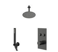 Colore Round Push Button Diverter Concealed Thermostatic Shower Valve and Fixed Head | Gunmetal Grey | Stainless Steel | 200mm