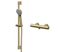Colore Round Thermostatic Bar Valve Mixer Shower with Round Slide Rail Kit | Brushed Brass | Stainless Steel | 287mm x 670mm x 90mm