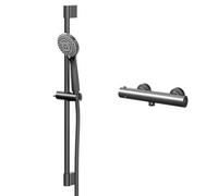 Colore Round Thermostatic Bar Valve Mixer Shower with Round Slide Rail Kit | Gunmetal Grey | Stainless Steel | 287mm x 670mm x 90mm