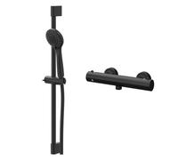 Colore Round Thermostatic Bar Valve Mixer Shower with Round Slide Rail Kit | Matt Black | Stainless Steel | 287mm x 670mm x 90mm