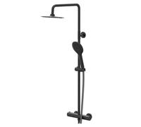 Colore Round Thermostatic Rigid Riser Kit and Handset Shower System | Matt Black | Stainless Steel | 288mm x 800mm - 1320mm x 556mm
