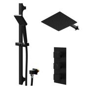 Colore Square Concealed Triple Thermostatic Shower Valve and Thin Square Fixed Head | Matt Black | Stainless Steel | 300mm