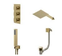 Colore Square Concealed Triple Thermostatic Shower Valve | Brushed Brass | Stainless Steel | 200mm