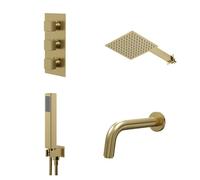 Colore Square Concealed Triple Thermostatic Shower Valve | Brushed Brass | Stainless Steel | 200mm