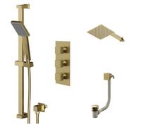 Colore Square Concealed Triple Thermostatic Shower Valve | Brushed Brass | Stainless Steel | 200mm
