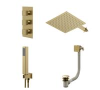 Colore Square Concealed Triple Thermostatic Shower Valve | Brushed Brass | Stainless Steel | 300mm