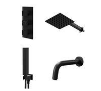 Colore Square Concealed Triple Thermostatic Shower Valve | Matt Black | Stainless Steel | 200mm