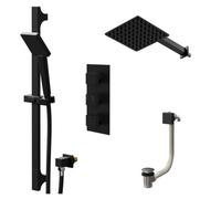 Colore Square Concealed Triple Thermostatic Shower Valve | Matt Black | Stainless Steel | 200mm