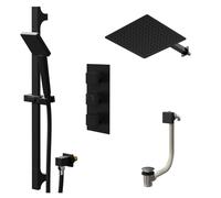 Colore Square Concealed Triple Thermostatic Shower Valve | Matt Black | Stainless Steel | 300mm