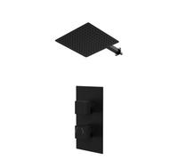 Colore Square Concealed Twin Thermostatic Shower Valve and Thin Square Fixed Head with Wall Arm | Matt Black | Stainless Steel | 300mm